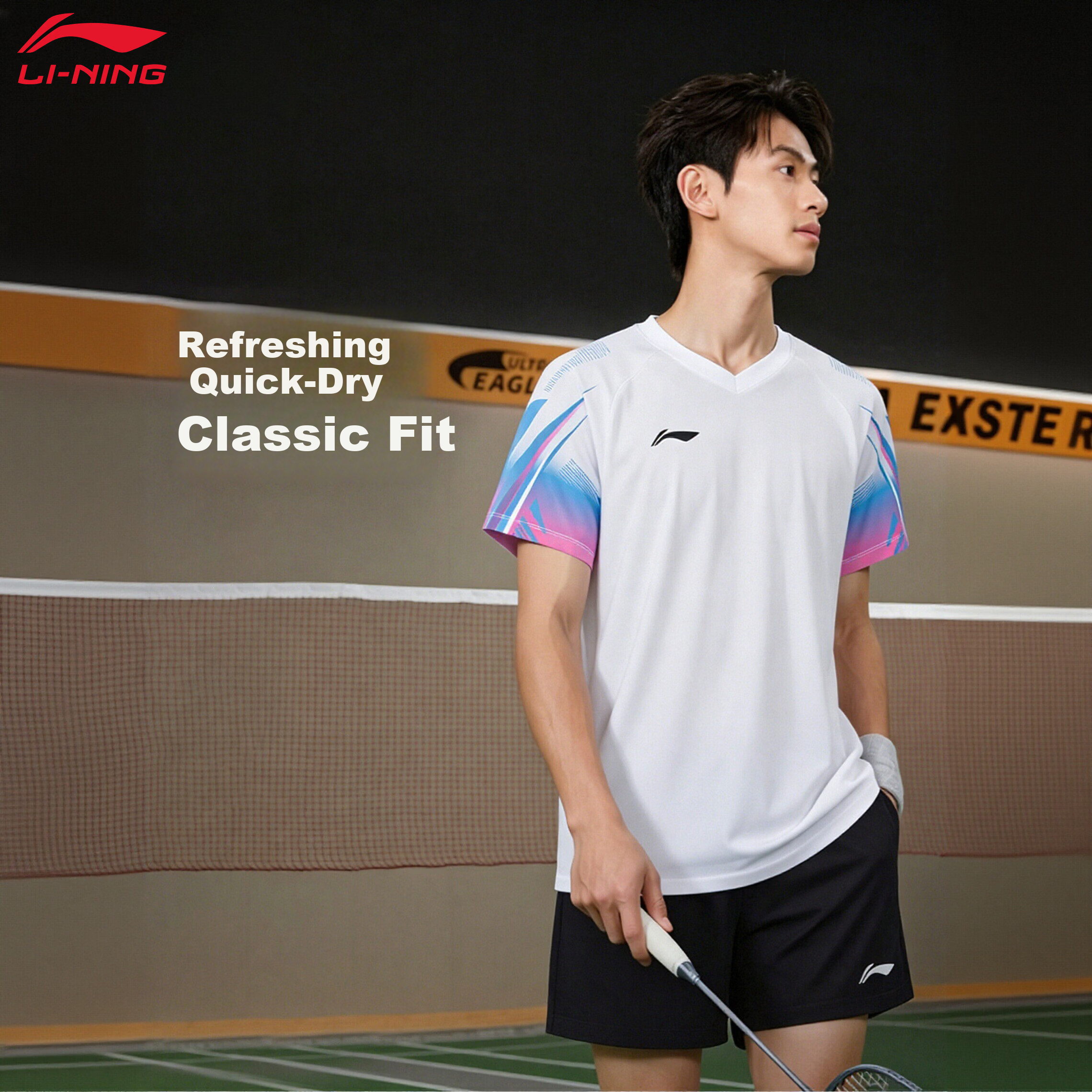 LI-NING New Unisex Badminton Quick-Dry Cool Competition Set Soft Skin-Friendly Short Sleeve Two-Piece Shirt