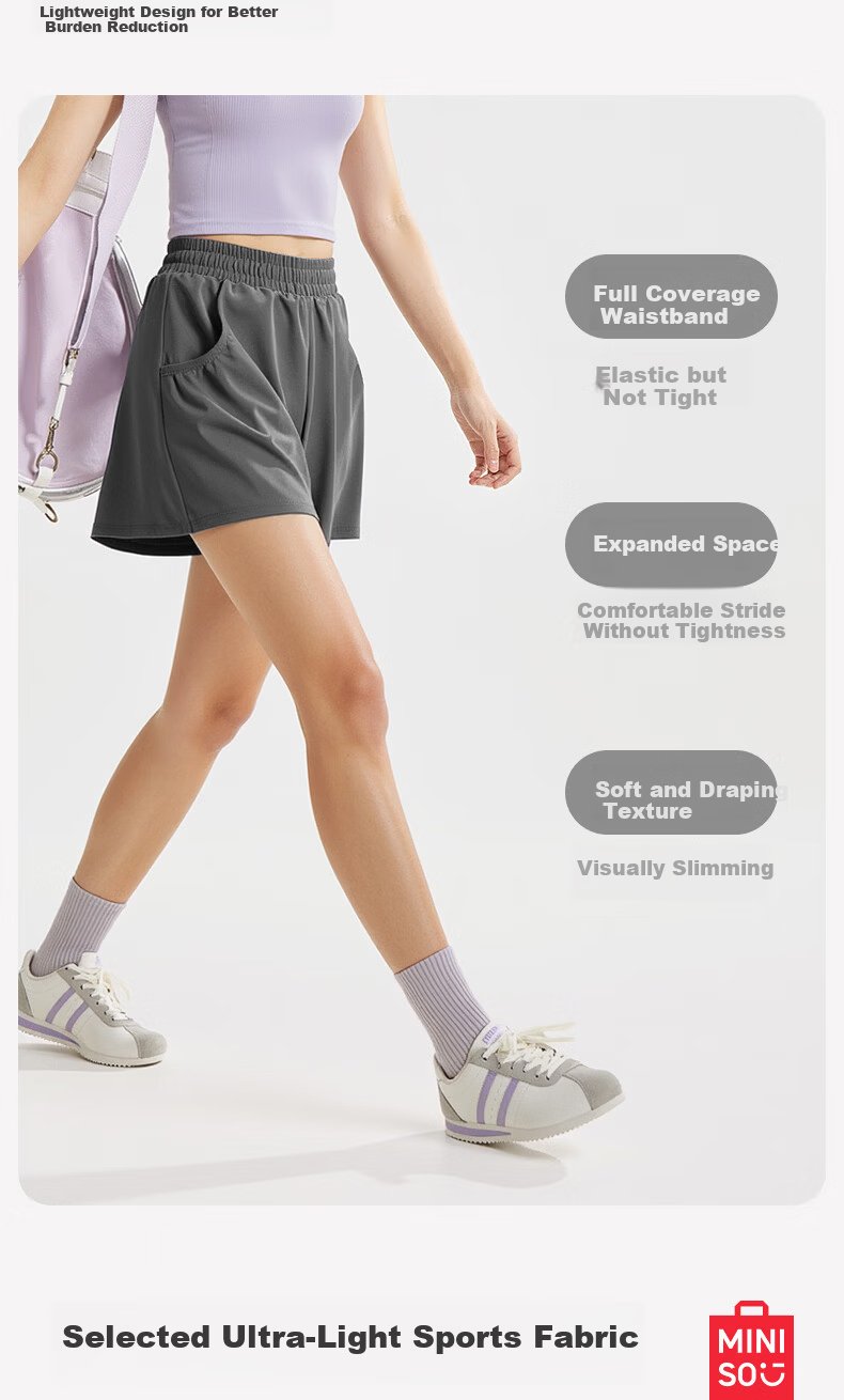MINISO Sports Shorts M Recommended Weight 95-105 Jin Starry Black Peach Pleated Shorts 1