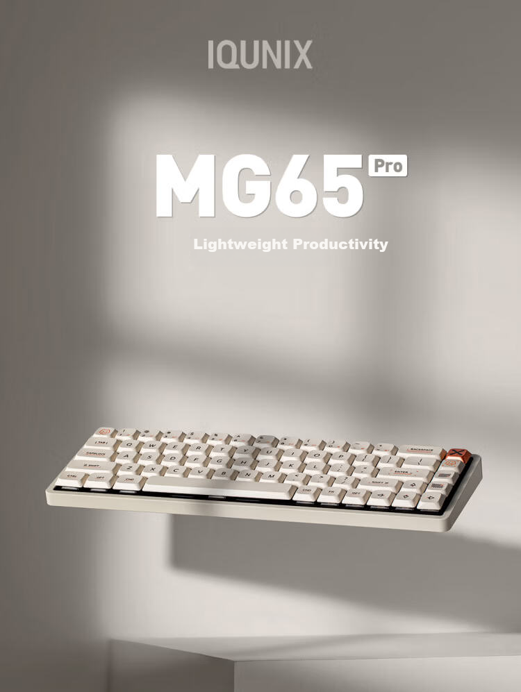 IQUNIX Aluminum Factory MG65 Series Low-Profile Mechanical Keyboard Wireless Tri-Mode Compatible with Mac Tablet Office Ultra-Thin Gaming MG65 Misty White Light Feather Switch 2