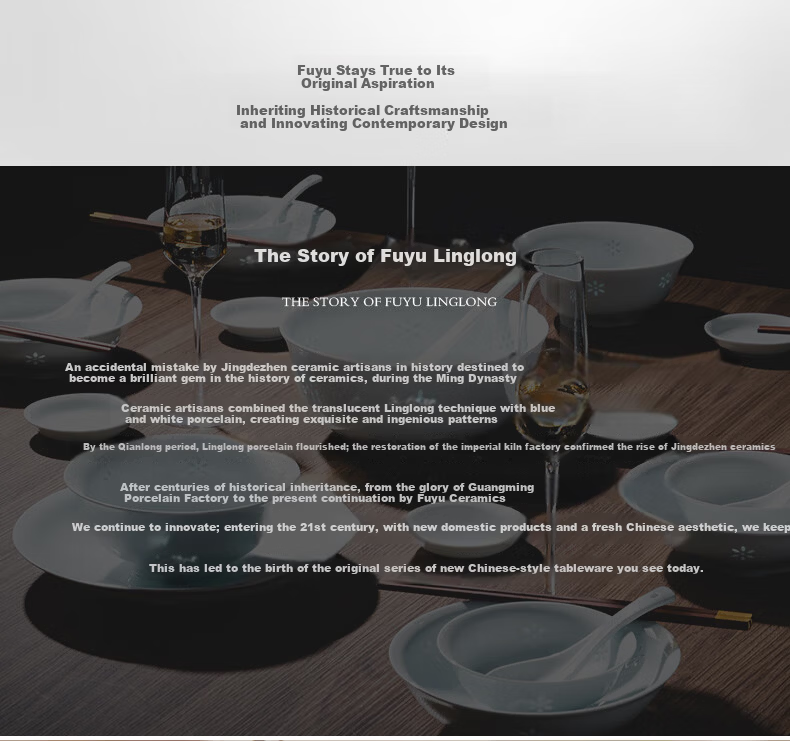 Fuyu Ceramics Jingdezhen Ceramic Tableware Premium Light Luxury New Home High-End Porcelain Bowls and Plates Jade Flower Language Noodle Bowls Set of 4 6