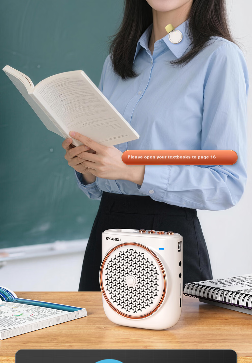 SANSUI Little Bee Amplifier Teacher Wireless Lapel Bluetooth Speaker Anti-Howling Microphone TF Card USB Speaker Tour Guide Outdoor Portable MV10 8