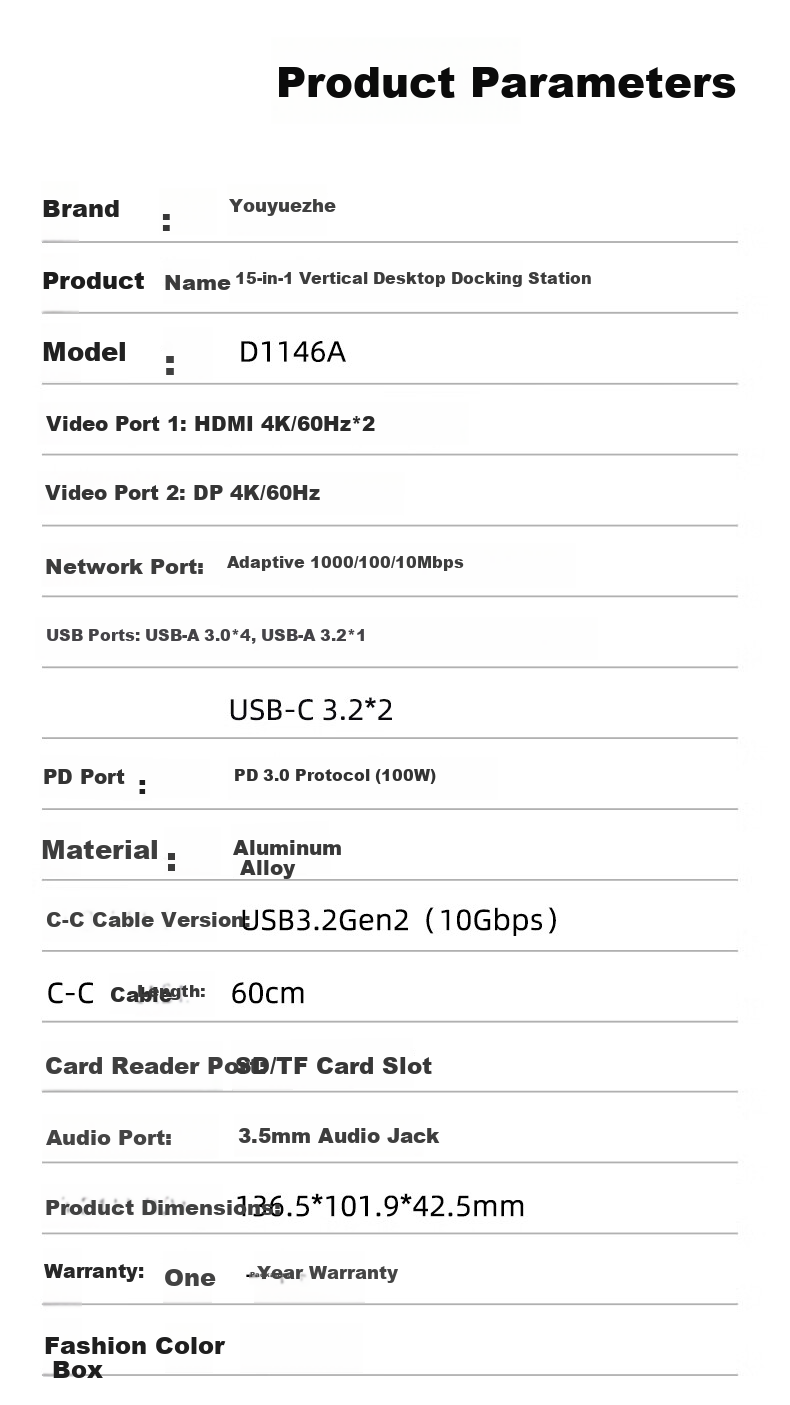 Superior Desktop Docking Station Type-C to Dual HDMI/DP Quad Display 4K60Hz High-Definition Expansion Card Reader Gigabit Ethernet Multi-Function Vertical Dock Compatible with Mac 20