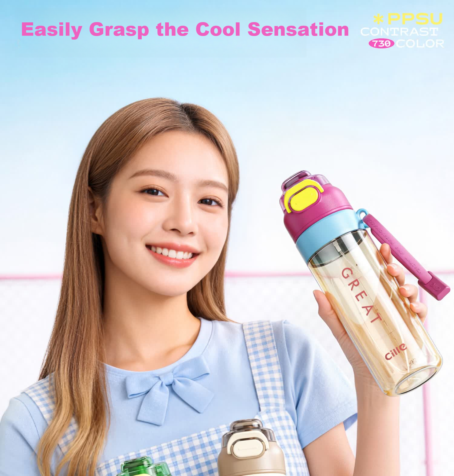 Cille Cooling Mist Hydration Bottle Summer Running Fitness Sports Water Bottle Outdoor Cycling Large Capacity Portable Hiking 6