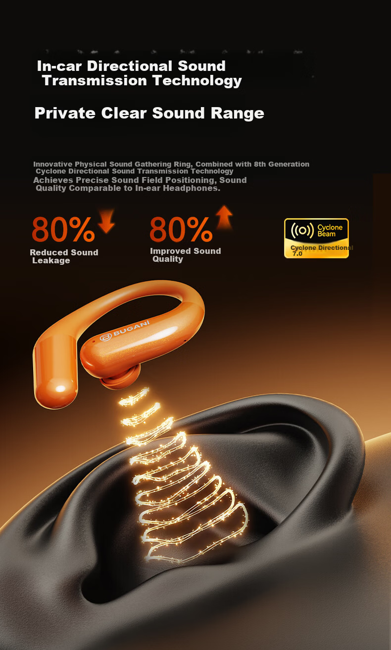 BUGANI Free B16 Ford Mustang Edition Bluetooth Earbuds Open-Ear Wireless AI Simultaneous Translation Sports Running Earphones Yao Ye Black 13