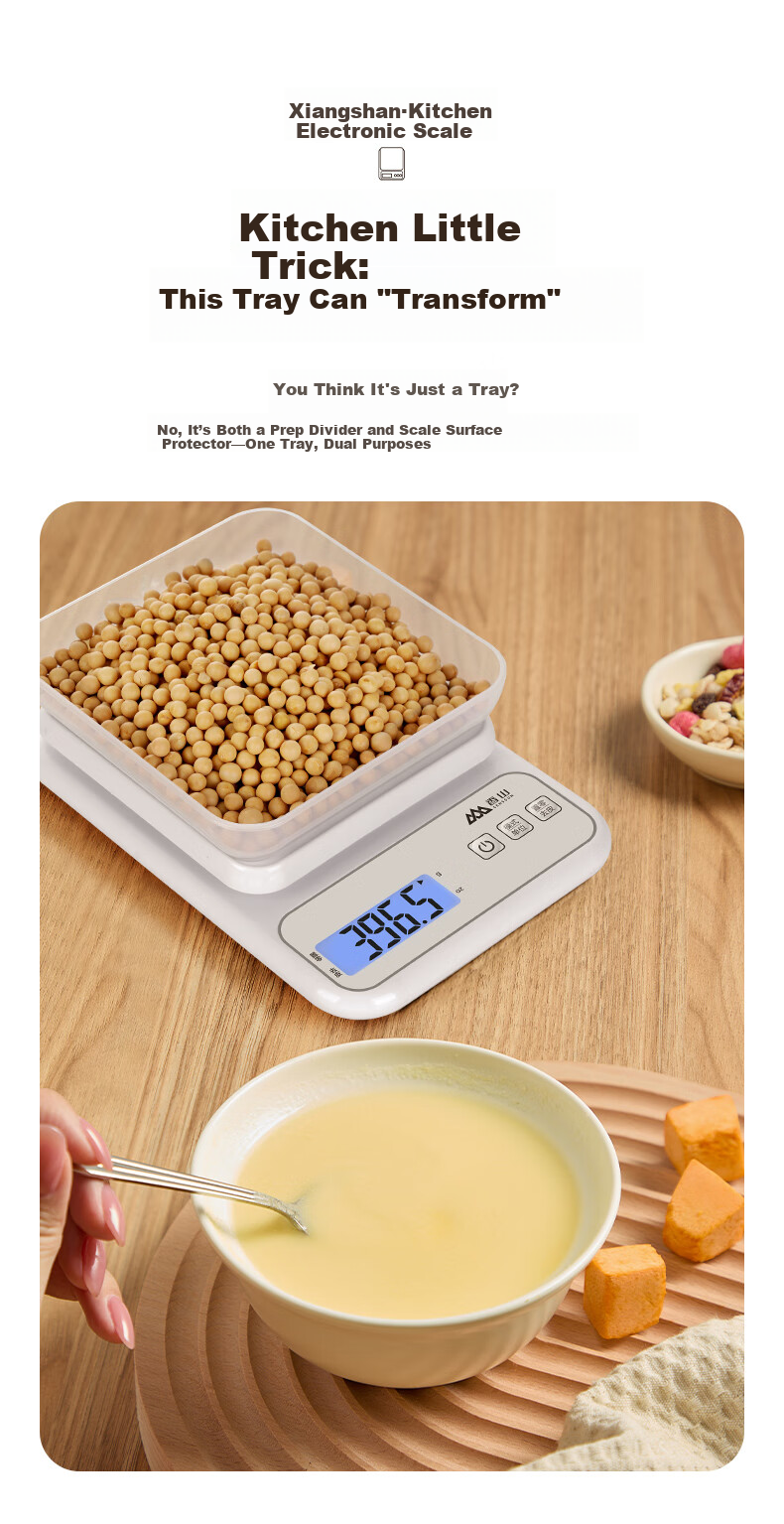Xiangshan Electronic Kitchen Scale 0.1g Precision Baking Scale Stainless Steel Large Platform 6kg Rechargeable 9
