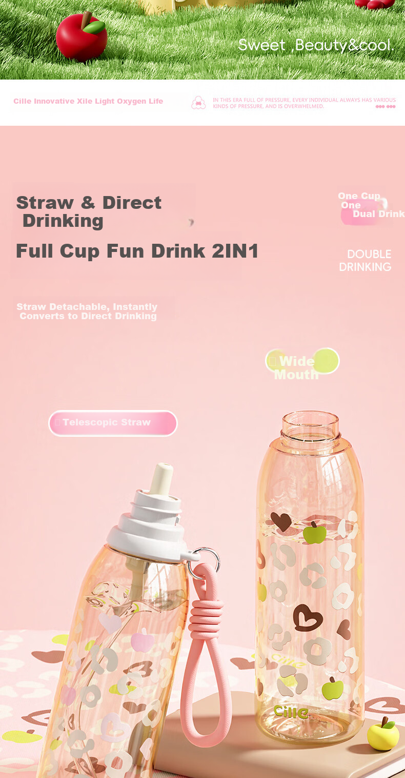Cille Children's PPSU Plastic Water Bottle Large Capacity Sports Student Water Flask Durable Portable Dual-Use Steam Sterilizable Cup 5