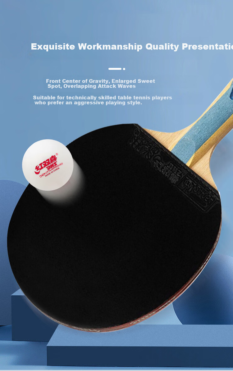 DHS Kuangbiao Six-Star Table Tennis Paddle, Penhold Grip, Reverse Rubber, Looping And Fast Attack Combined, F6000, Includes Racket Case 2