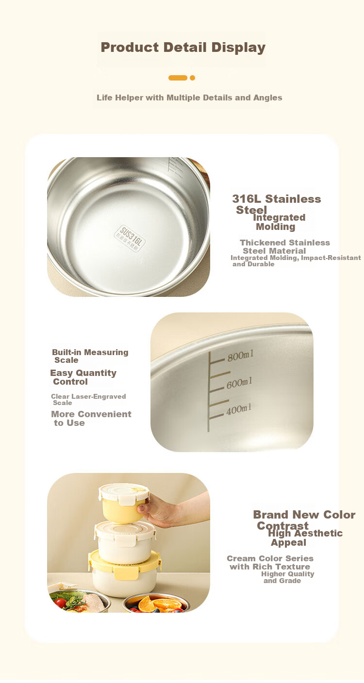 Wuxinzhizao 316L Stainless Steel Sealed Lunch Box with Lid Microwaveable Fruit Bento Box Natural Color 300ml 13