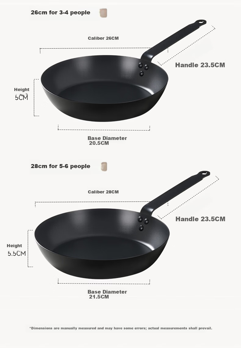 Royalstar Carbonized Non-Coated Frying Pan 24cm Non-Stick Skillet for Pancakes and Steaks Compatible with Induction Cooker 20