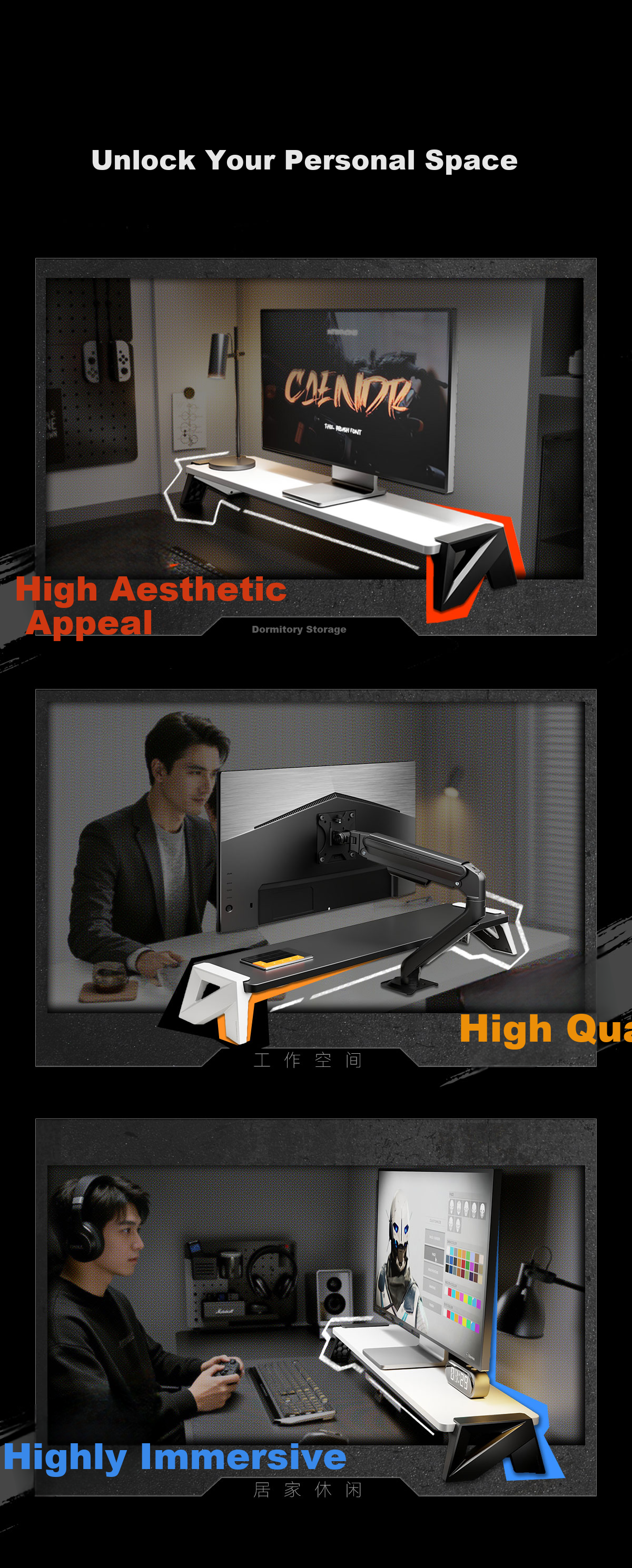 Songneng Monitor Stand Riser Multi-Functional Desktop Computer Stand Laptop Stand Screen Display Riser D30-W+D30-B6020 6