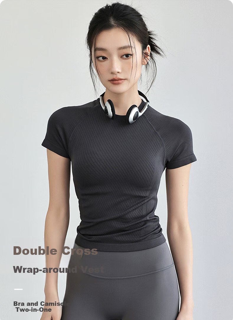 Xueqiman Women's Yoga Short Sleeve Top Tight Fit Stretch Quick-Dry Breathable T-Shirt Professional Pilates Fitness Running Training 1