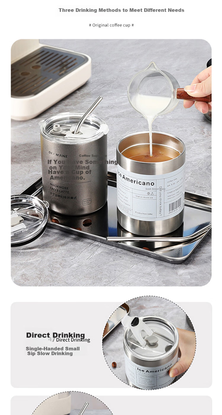 Mongdio American Style Coffee Mug 304 Stainless Steel Direct Drinking Cup Ice King Outdoor Camping Portable Straw Cup Water Bottle 5