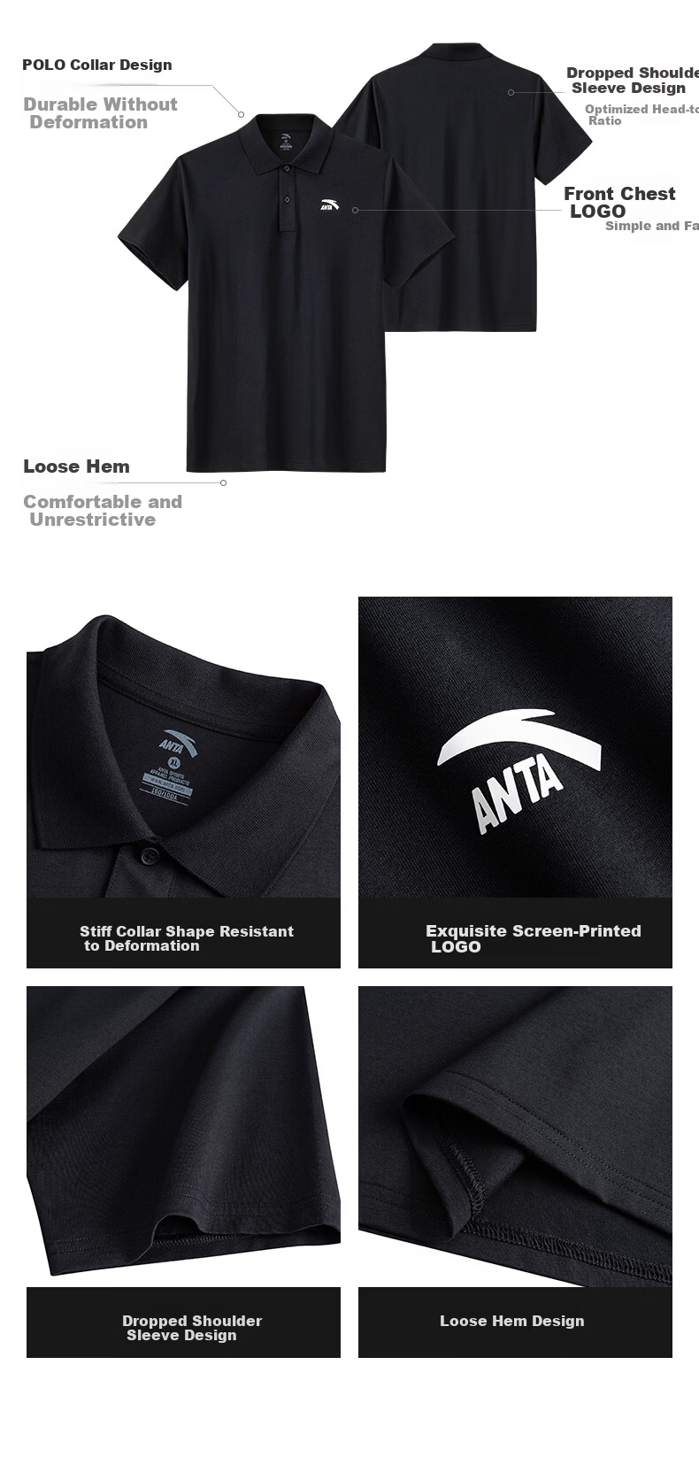 Anta Xingdong Polo | Casual Collared Short Sleeve Men's Summer Quick-Dry Business Commuter Colorful Polo Shirt Top 5