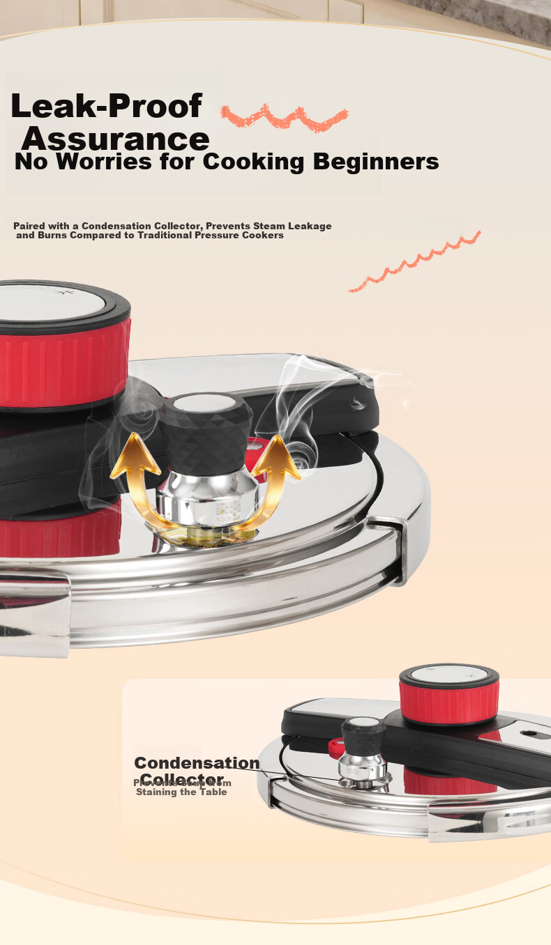 Double Happiness High-Pressure Cooker 304 Stainless Steel Gas and Induction Cooker Compatible Single-Hand Open Explosion-Proof Pressure Cooker 22CM/5L Cool Drive 6