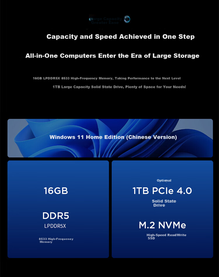Lenovo Xiaoxin All-in-One Desktop Computer 27-inch (Core U7-256V 16GB 1TB SSD Wireless Keyboard and Mouse Win11) Deep Space 3