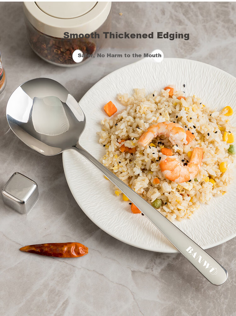Banwu Life 304 Stainless Steel Serving Spoon Large Spoon Household Public Spoon Dish Spoon Soup Spoon Rice Spoon Watermelon Spoon Soup Spoon Ladle 8