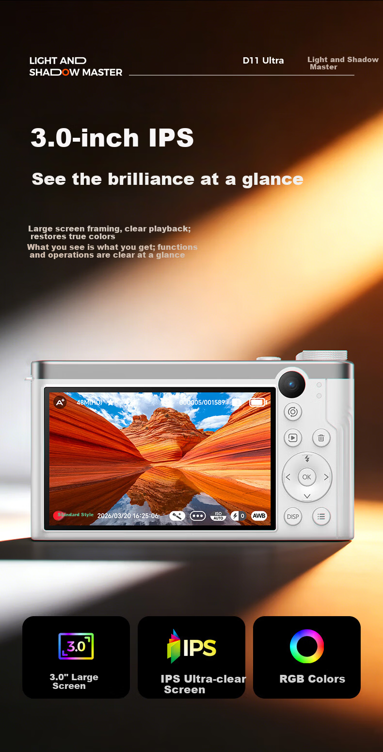 Patriot D11 Ultra Student Digital Camera Selfie Birthday Gift for Girls Entry-Level Mirrorless Alternative CCD White 128GB Children's Day Gift 17