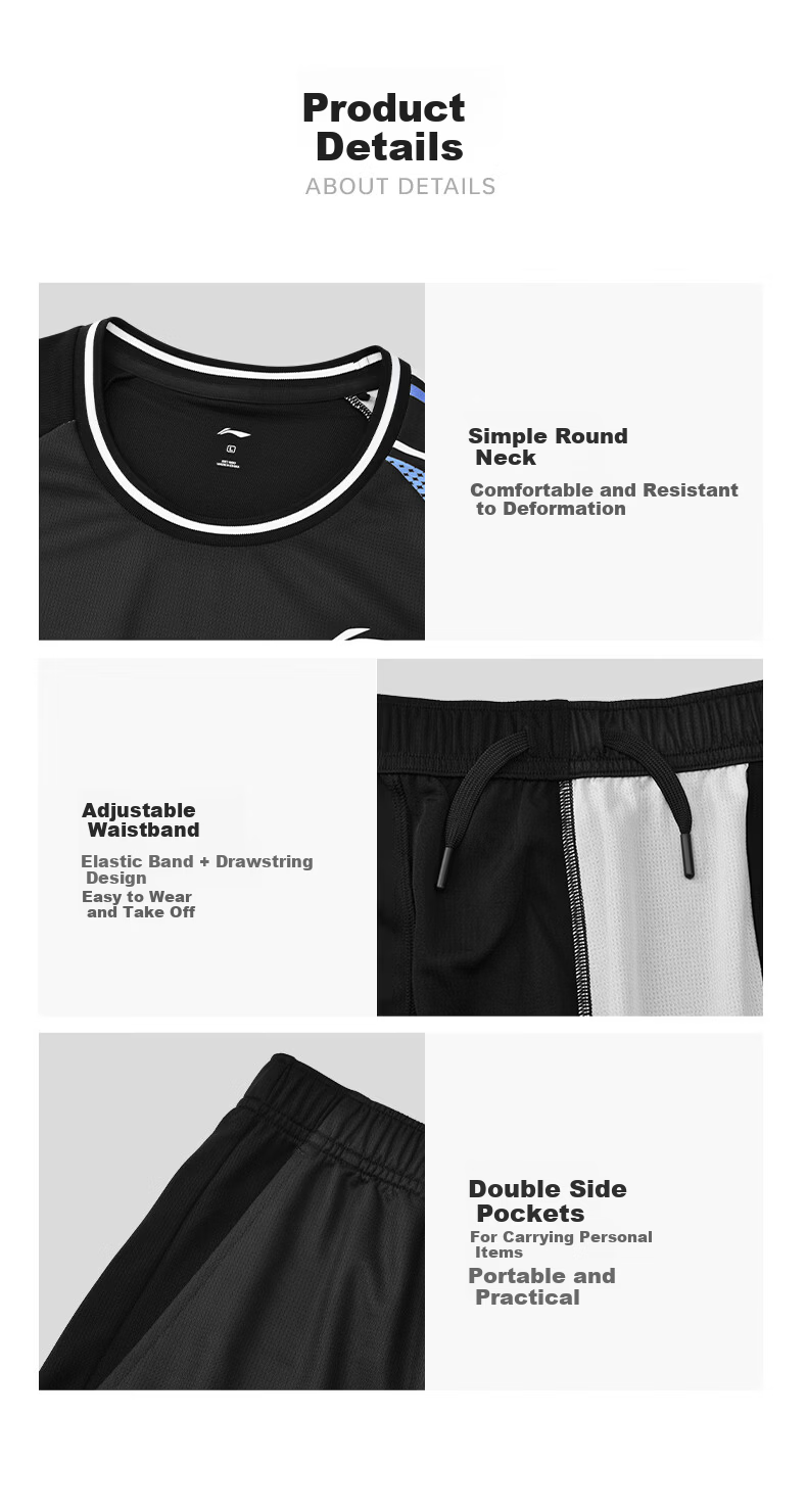 LI-NING Unisex Badminton Competition Set Two-Piece Club Series Sports Teamwear S 8