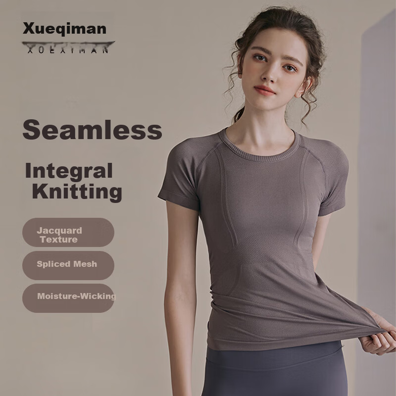 XUEXIMAN Women's Slim Fit Yoga Sports Short Sleeve Quick-Dry T-Shirt Summer Running Pilates Fitness Training Top