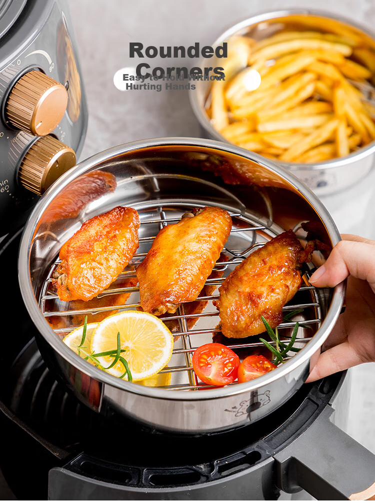Banwu Life 304 Stainless Steel Air Fryer Baking Tray and Bowl Dedicated Reusable Oven Tray Oil Filter Tray Oil Separator Tray 11