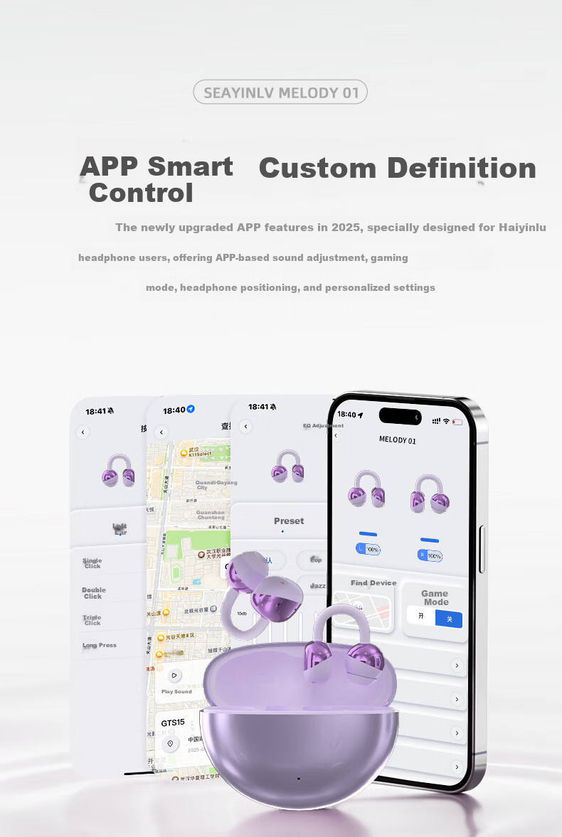 Haiyinlv Melody 01【Exquisite Earrings | Bestselling】2026 New AI Clip-on Wireless Bluetooth Earphones Sports Long Battery Life Bone Conduction Low Latency Black 9