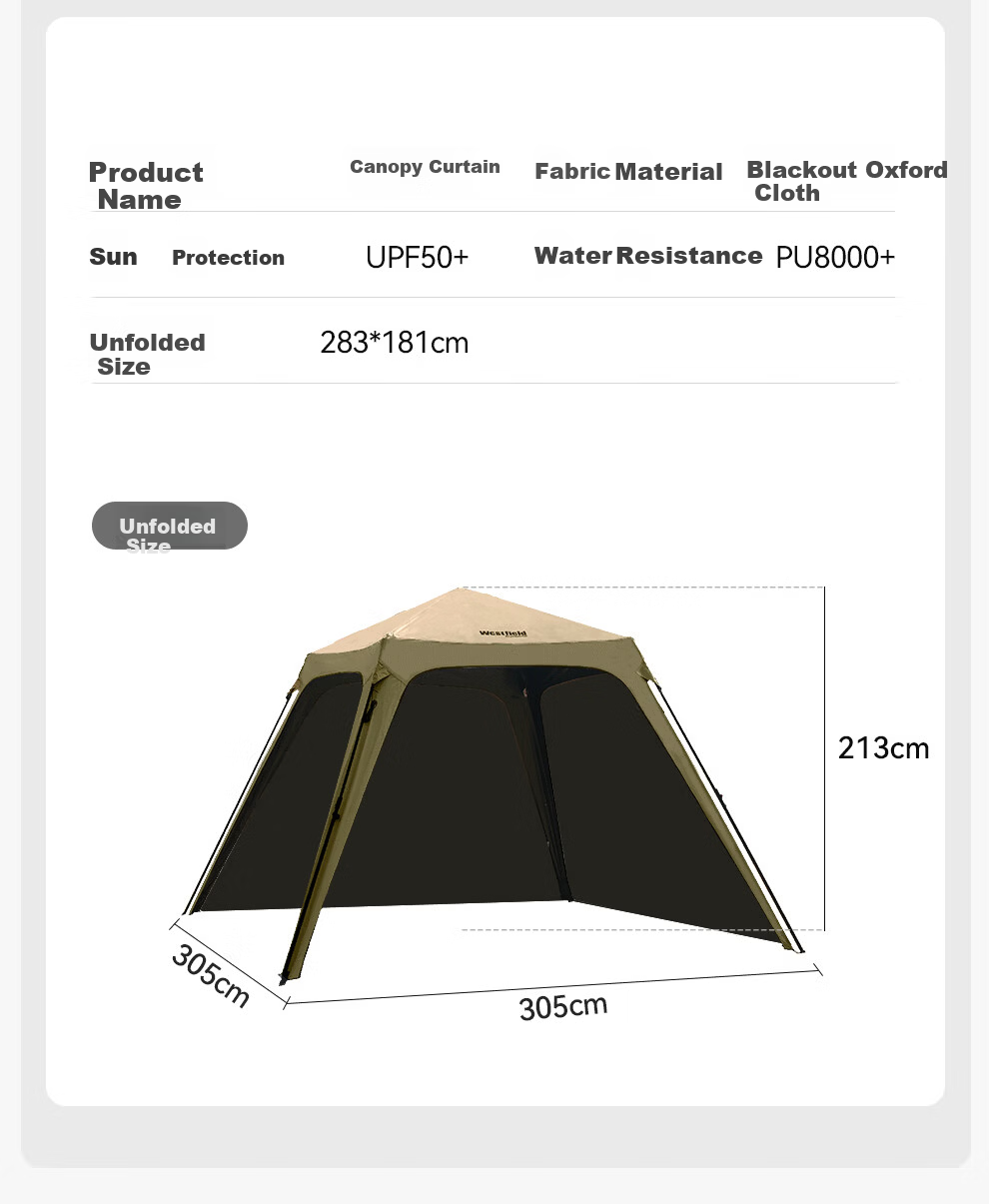 Westfieldoutdoor, Myfei Outdoor Camping Equipment, Self-Standing Quick-Open Canopy, Tarpaulin Door Curtain Accessories 9