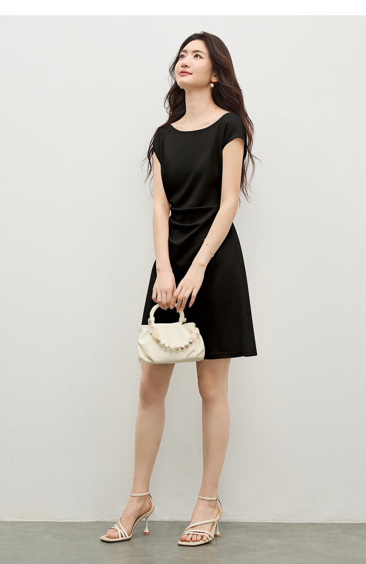 Shangdu Bila Elegant Temperament Short Sleeve Dress Women Spring Summer Off-Shoulder Pleated Slimming A-Line Mid-Length Dress 17