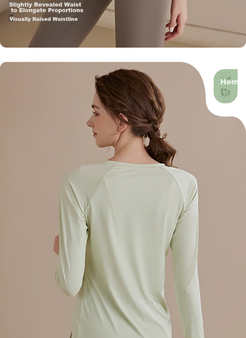 XUEXIMAN Women's Quick-Dry Long Sleeve Yoga Top Mid-Length Slim Fit Breathable Pilates Fitness Shirt 8