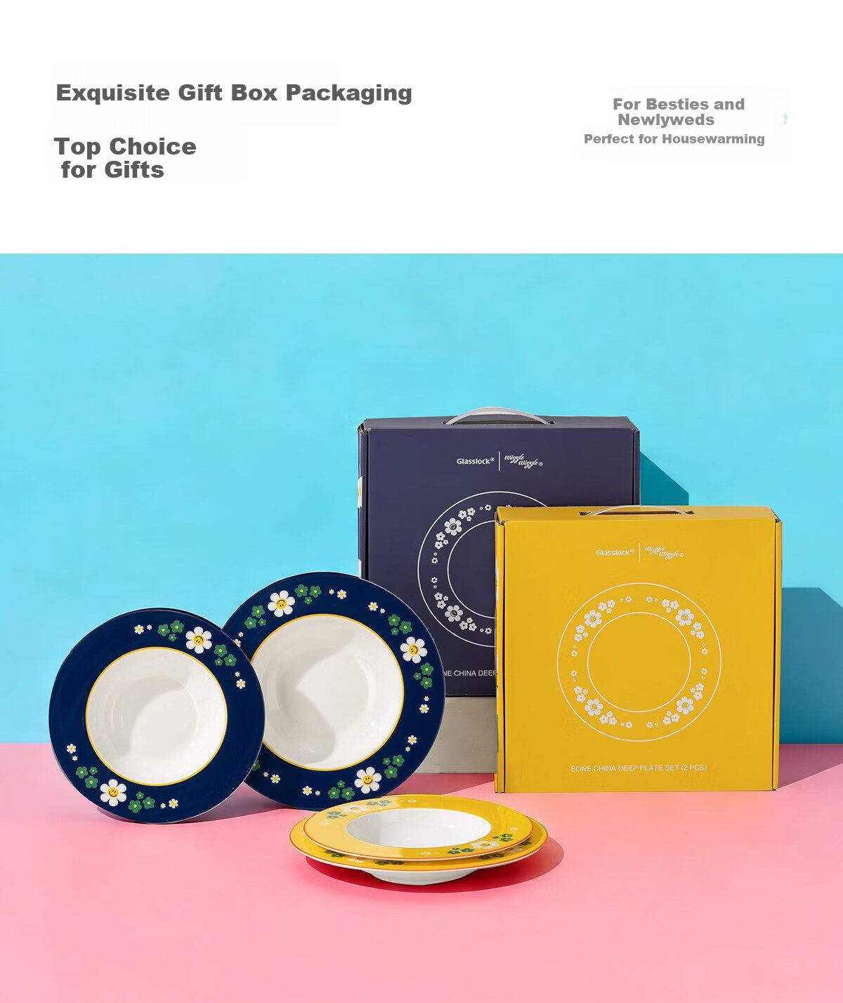 GLASSLOCK & wigglewiggle Co-branded Bone China Cartoon Edge High-Value Microwave and Oven Safe Dinner Plate Gift Box Set 9