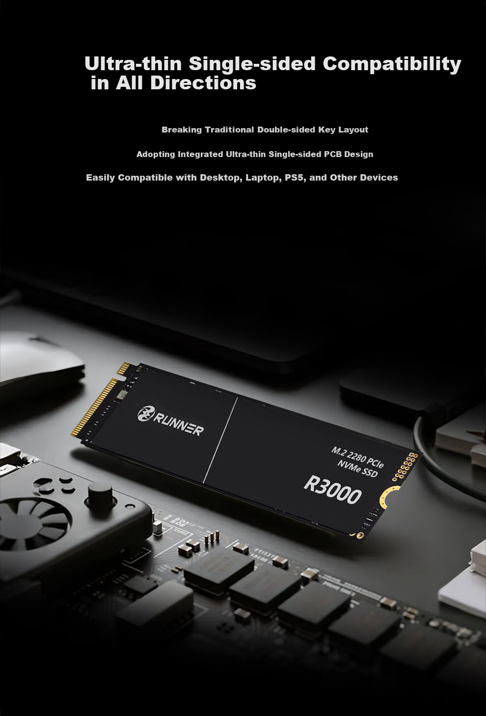Runner 512GB SSD Solid State Drive M.2 Interface (NVMe Protocol) PCIe 3.0x4 R3000 Series Read Speed 3200MB/s 8