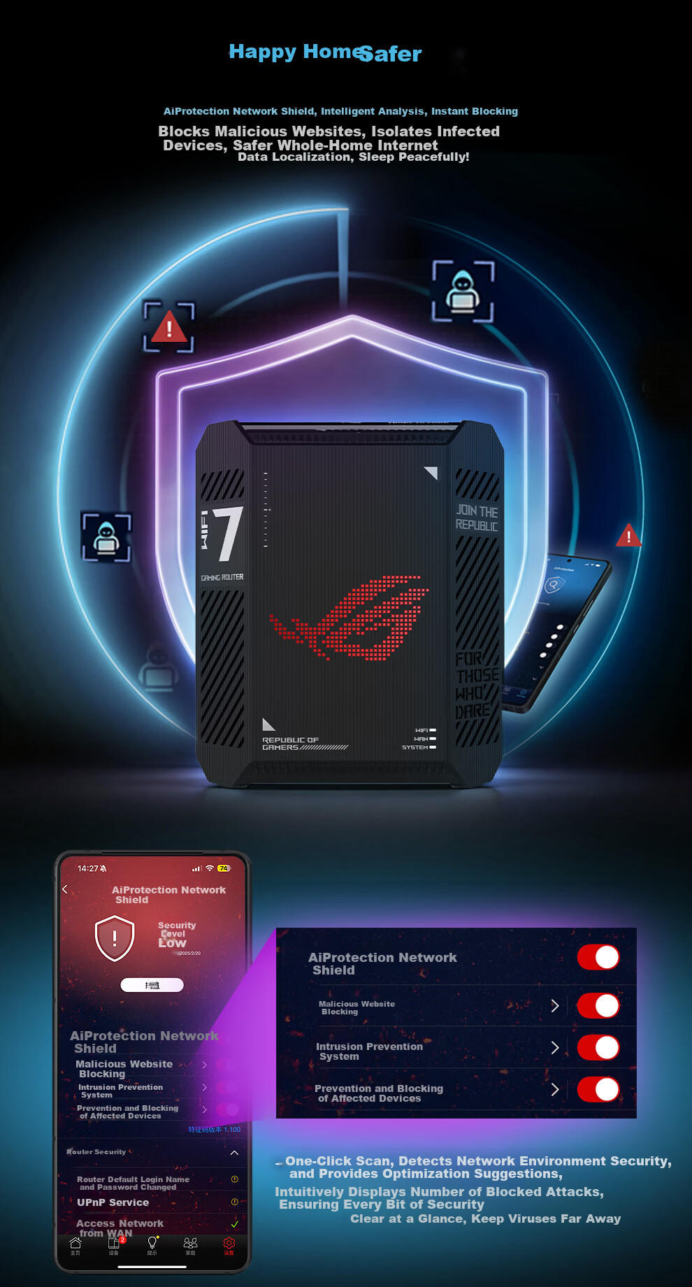 ROG [Renewal Subsidy] ROG Magic Box WiFi 7 Gaming Wireless Router (9 2.5G Ports, MTK AI Chip, 2GB DDR4 Memory) Aimesh Flexible Mesh Router 7