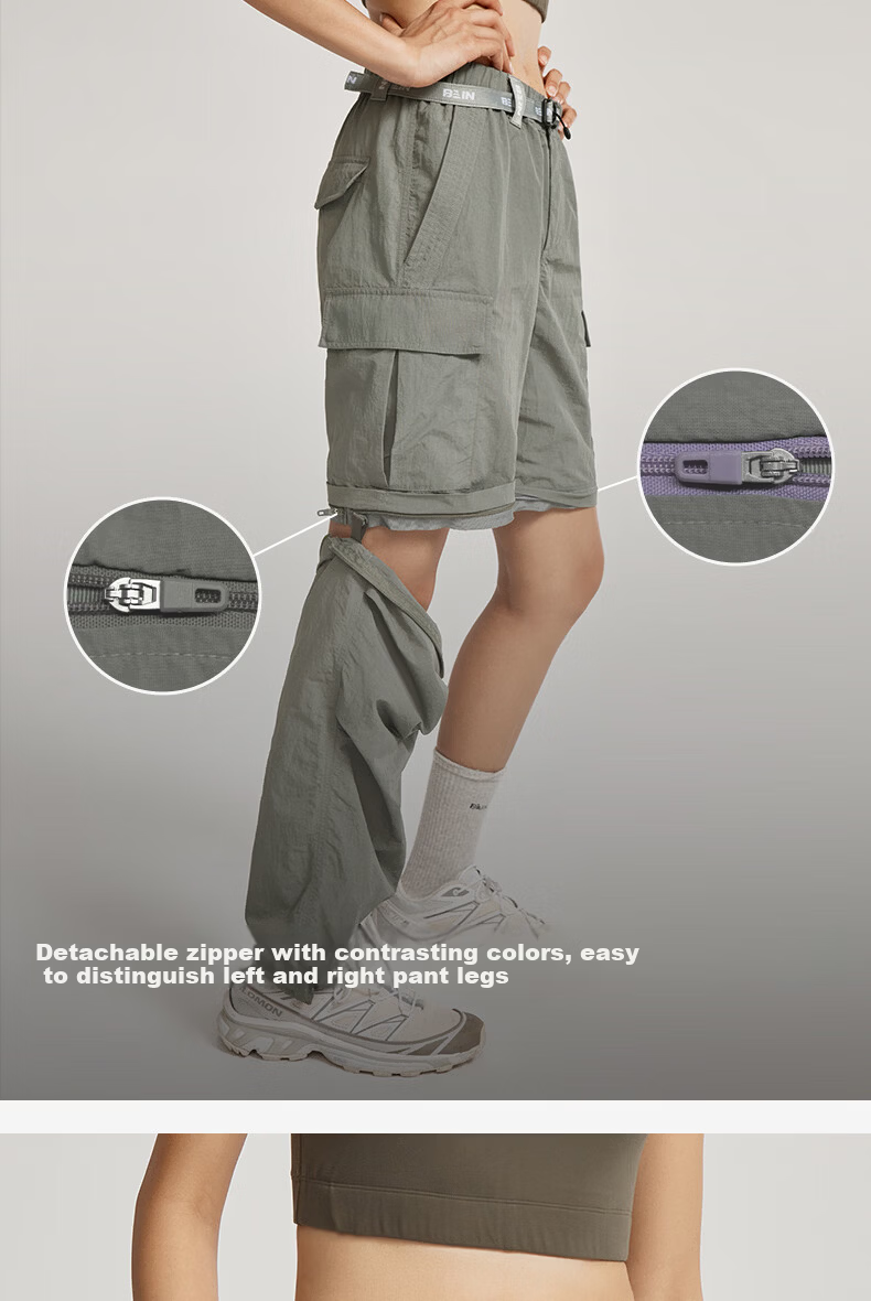 BEIN SPACE Summer New Women's Hiking Durable Water-Repellent Detachable Outdoor Long Pants Mountaineering Pants A080 Moon Shadow Gray L 6