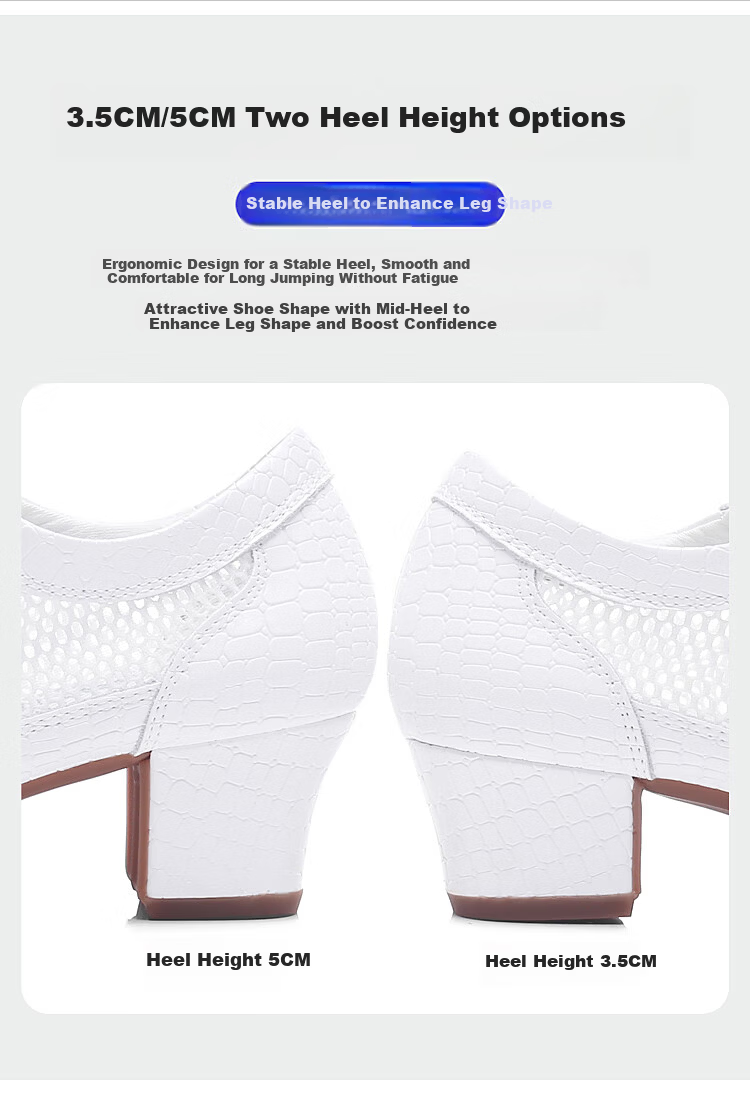 Teslita Mesh Breathable Summer Women's Genuine Leather Latin Dance Square Dance Mid Heel Versatile Casual Outdoor Non-Slip Dance Shoes 6
