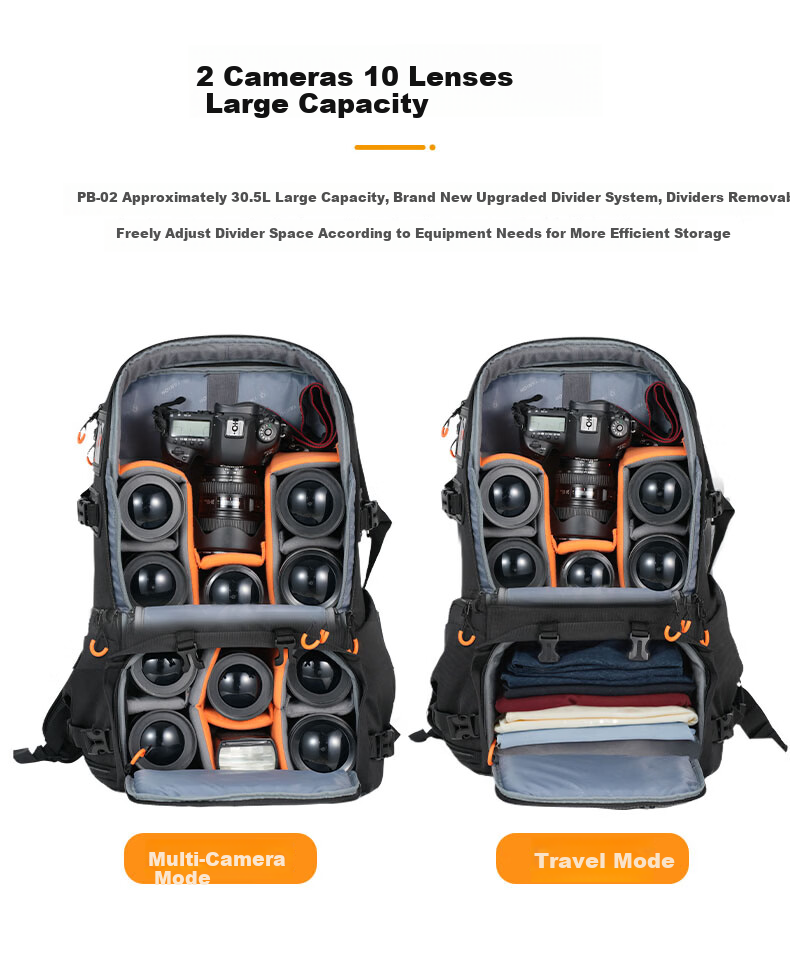 TARION Photography Backpack, Outdoor Hiking Travel Camera Bag, Multifunctional Storage Design, Roll-Up Camera Bag, Xprober Horizon, Black 3