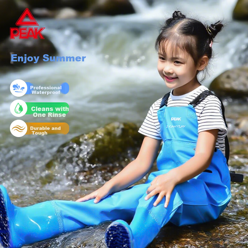 Peak Kids Waterproof Overalls Water Shoes Half-body Wading Pants Outdoor Fishing Beach Creek Pants Pink Size 25