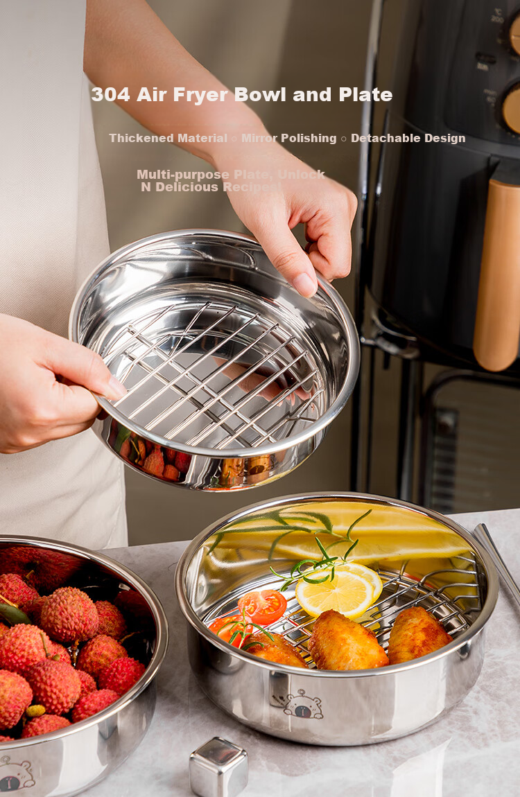 Banwu Life 304 Stainless Steel Air Fryer Baking Tray and Bowl Dedicated Reusable Oven Tray Oil Filter Tray Oil Separator Tray 1