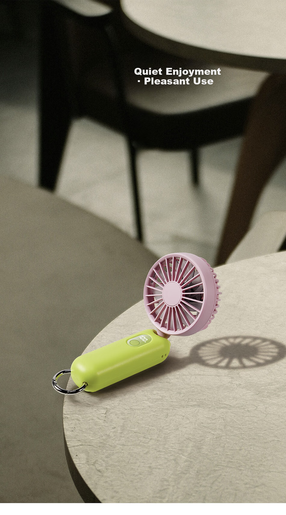 RHYTHM Japan Ultra-Quiet Handheld Fan Office Desktop Portable USB Rechargeable Long Battery Life Neck Hanging Mini Cooling Fan 9ZFA44DL13 Light Green 1