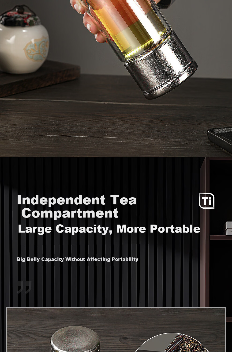 Peacock Glass Pure Titanium Antibacterial Tea Brewing Cup with One-Button Lid Business Double-Layer Tea-Water Separation Cup for Men Car Travel Mug 10