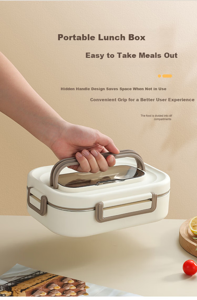 Wuxinzhi Zao 304 Stainless Steel High School Student Lunch Box, Office Worker Bento Meal Container, Microwave-Safe Plate, Light Coffee Color, 1000ml 13
