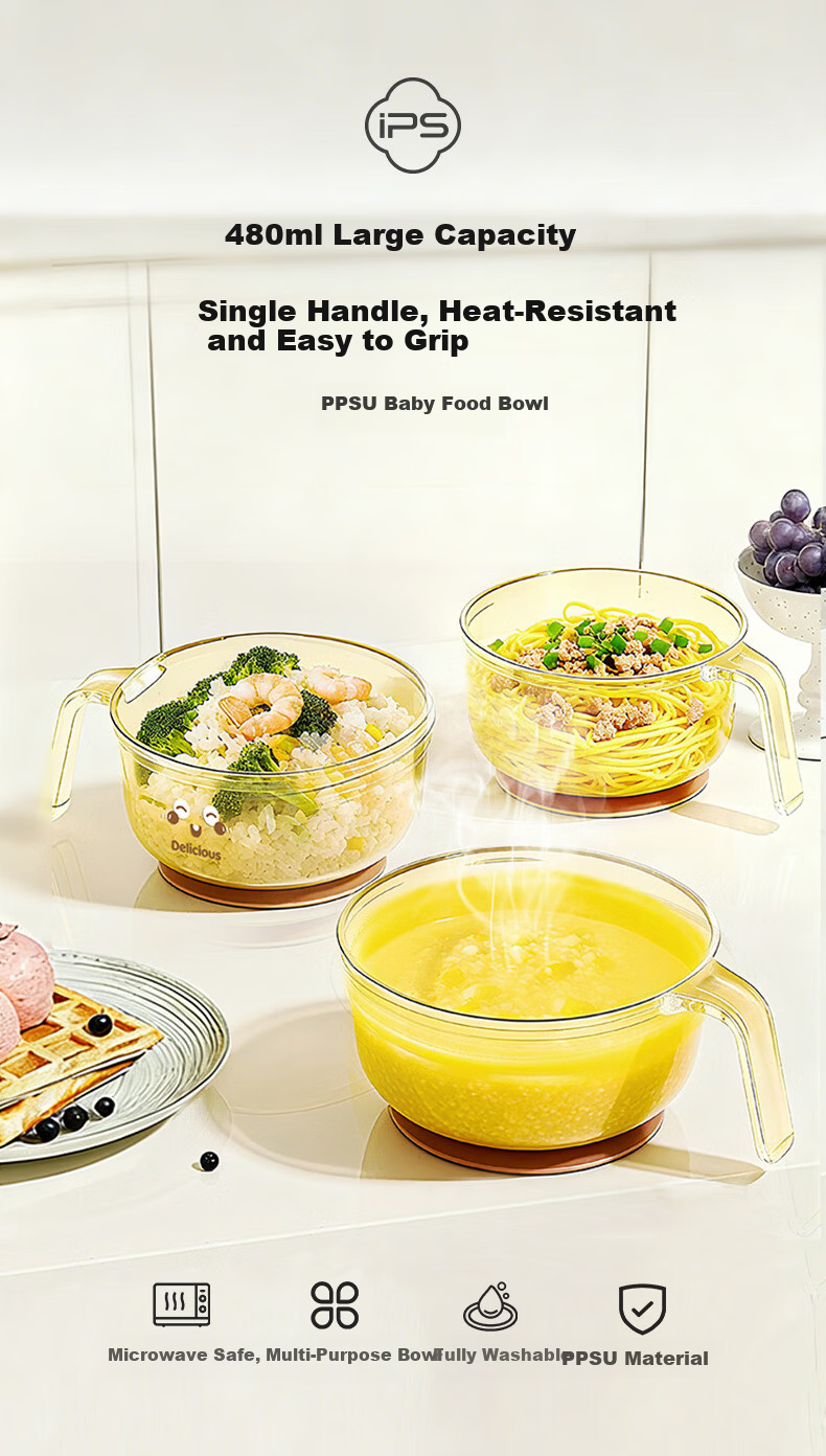 Baoshi PPSU Baby Feeding Bowl Newborn Water and Milk Feeding Baby Grinding Bowl Rice Cereal Bowl and Spoon Tableware 1