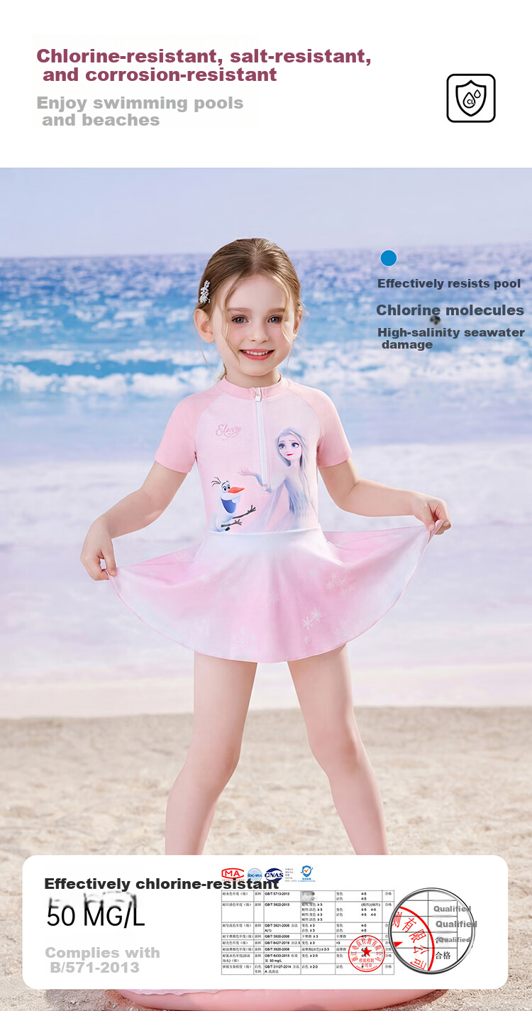 Disney Girls' One-Piece Swimsuit, Princess Dress Style Swimwear for Children D36543S2F Pink Elsa 110 2