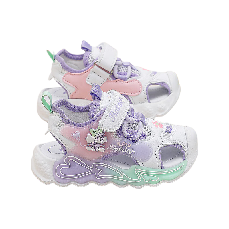 BOBDOG Girls' Summer Breathable Walking Shoes, Soft-Soled Children's Sandals, 105352072, Candy Purple/white, Size 28