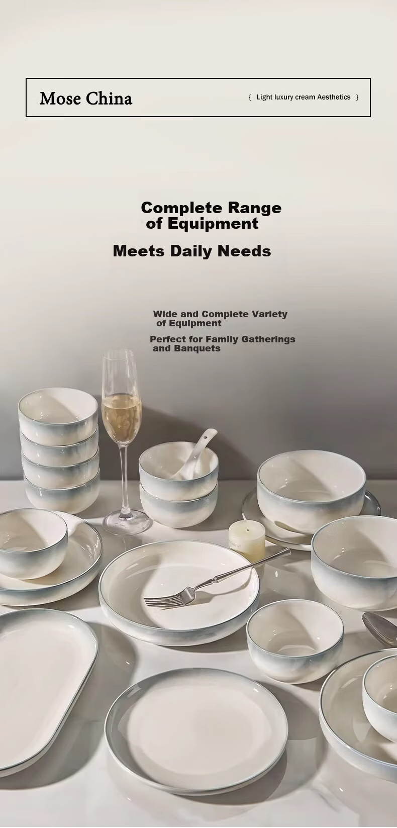 Ink Color Premium Tableware Set Home Use 2026 New High-Value Bowls and Plates Housewarming Ceramic Dinnerware 48 Pieces 5