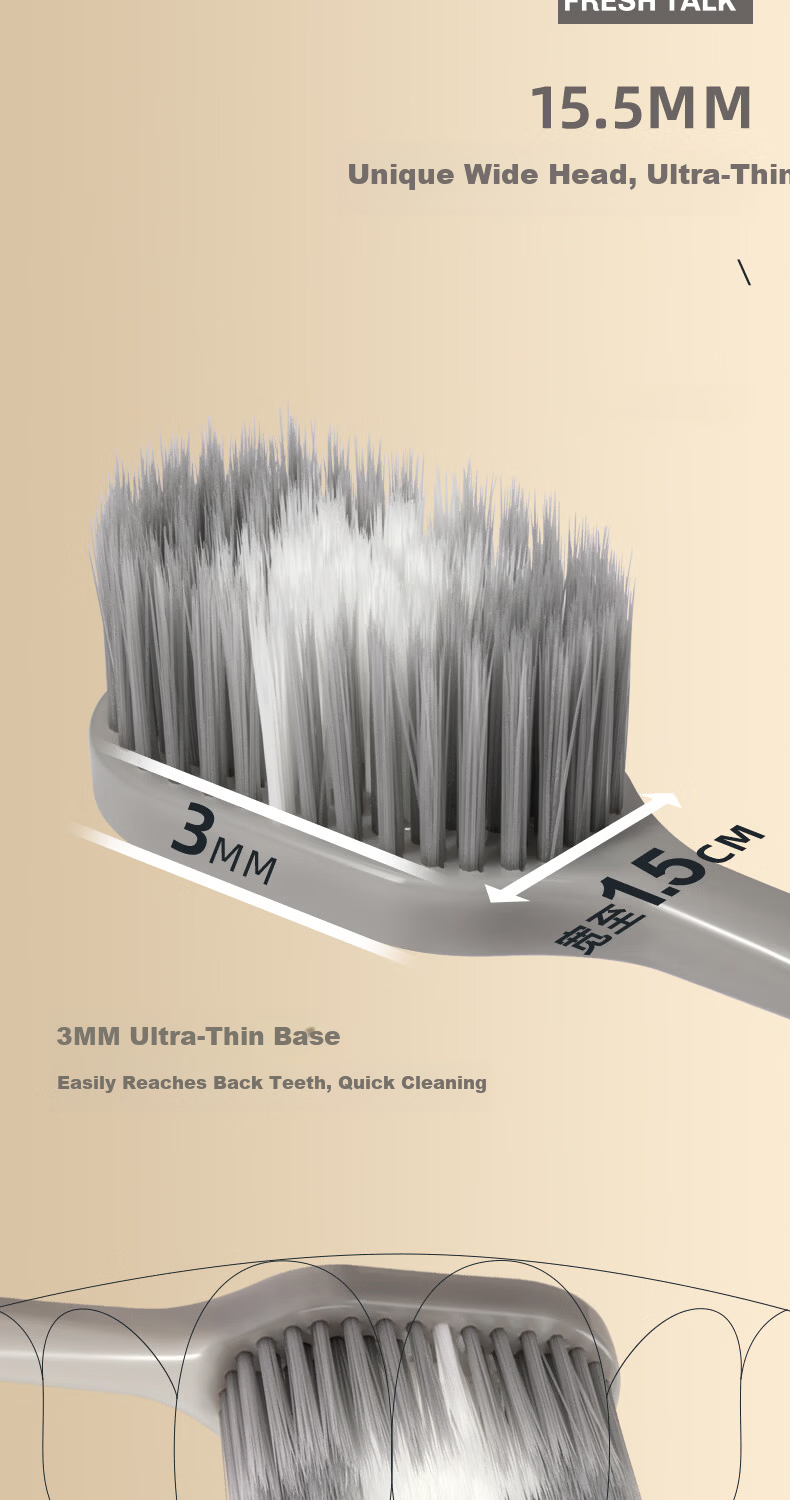 Fresh Talk Wide Head Soft Bristle Adult Toothbrush Deep Cleaning Large Head 100 Tufts Soft Bristles Gray Handle 1 Piece 5