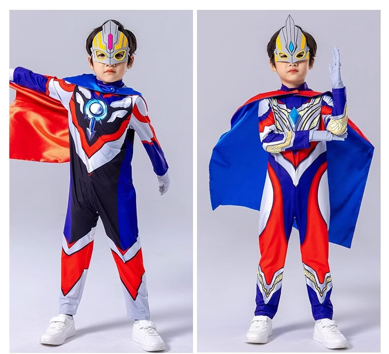 ULTRAMAN Official Golden Zero Ultraman Costume Jumpsuit 130cm Gift Box with Eye Mask, Gloves, Chest Light, and Cape 17
