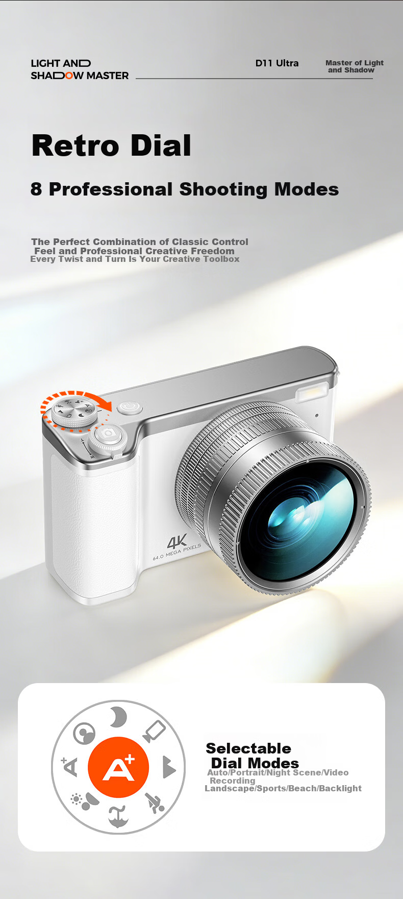 Patriot D11 Ultra Student Digital Camera Selfie Birthday Gift for Girls Entry-Level Mirrorless Alternative CCD White 128GB Children's Day Gift 18
