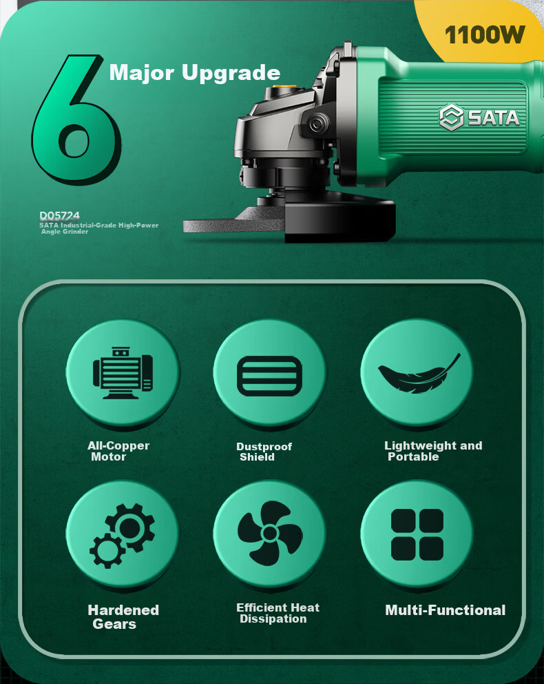 SATA Electric Angle Grinder Cutting Machine Household Polishing Hand Grinder Multifunctional D05724 Metal 3