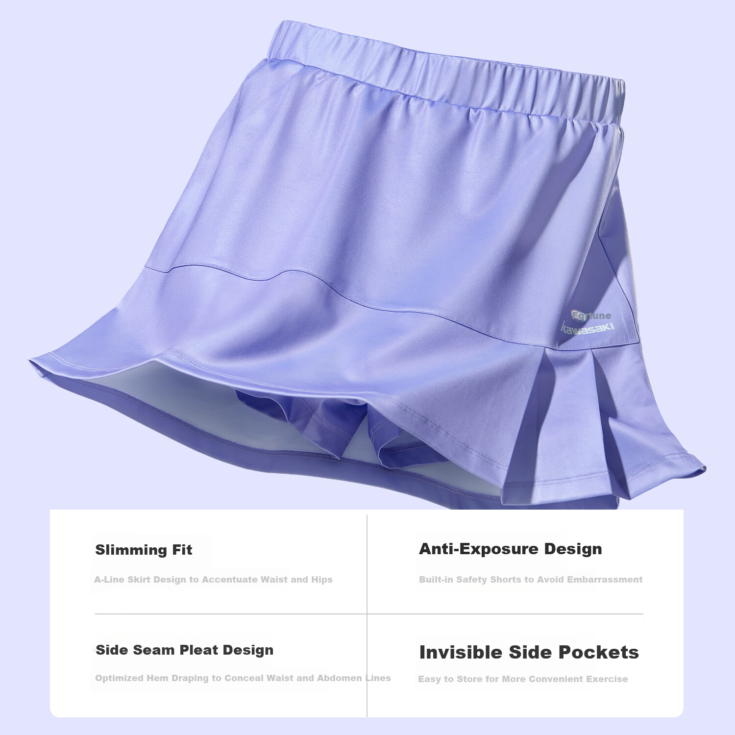 KAWASAKI Women's Badminton Knitted Skirt Casual Sports Anti-Exposure Half Skirt D2707 Purple S