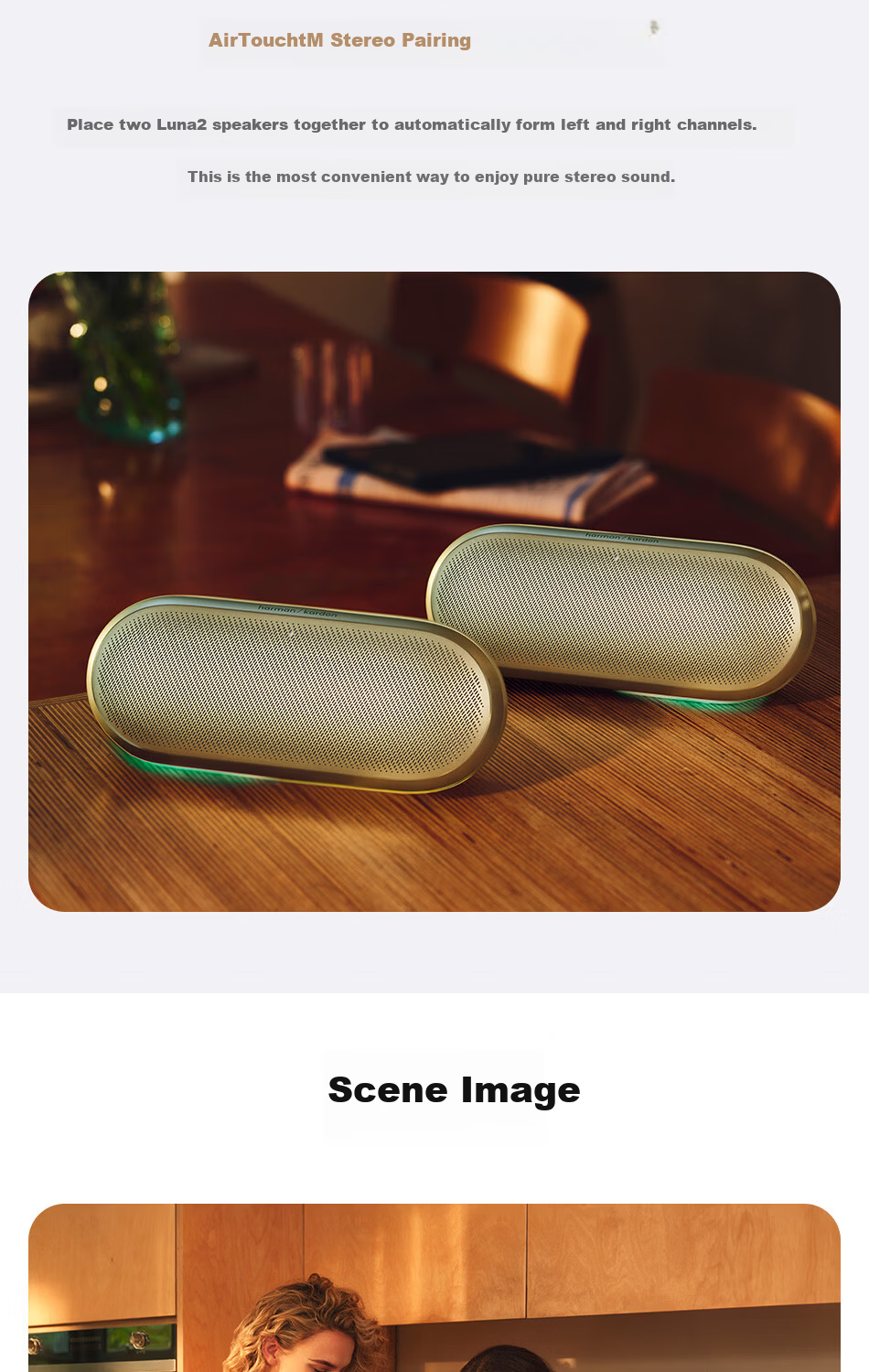 Harman/Kardon LUNA 2 Portable Bluetooth Speaker Smart Tuning Ambient Lighting Multi-Device Connection IP67 Waterproof Dustproof Matcha Latte Color 6