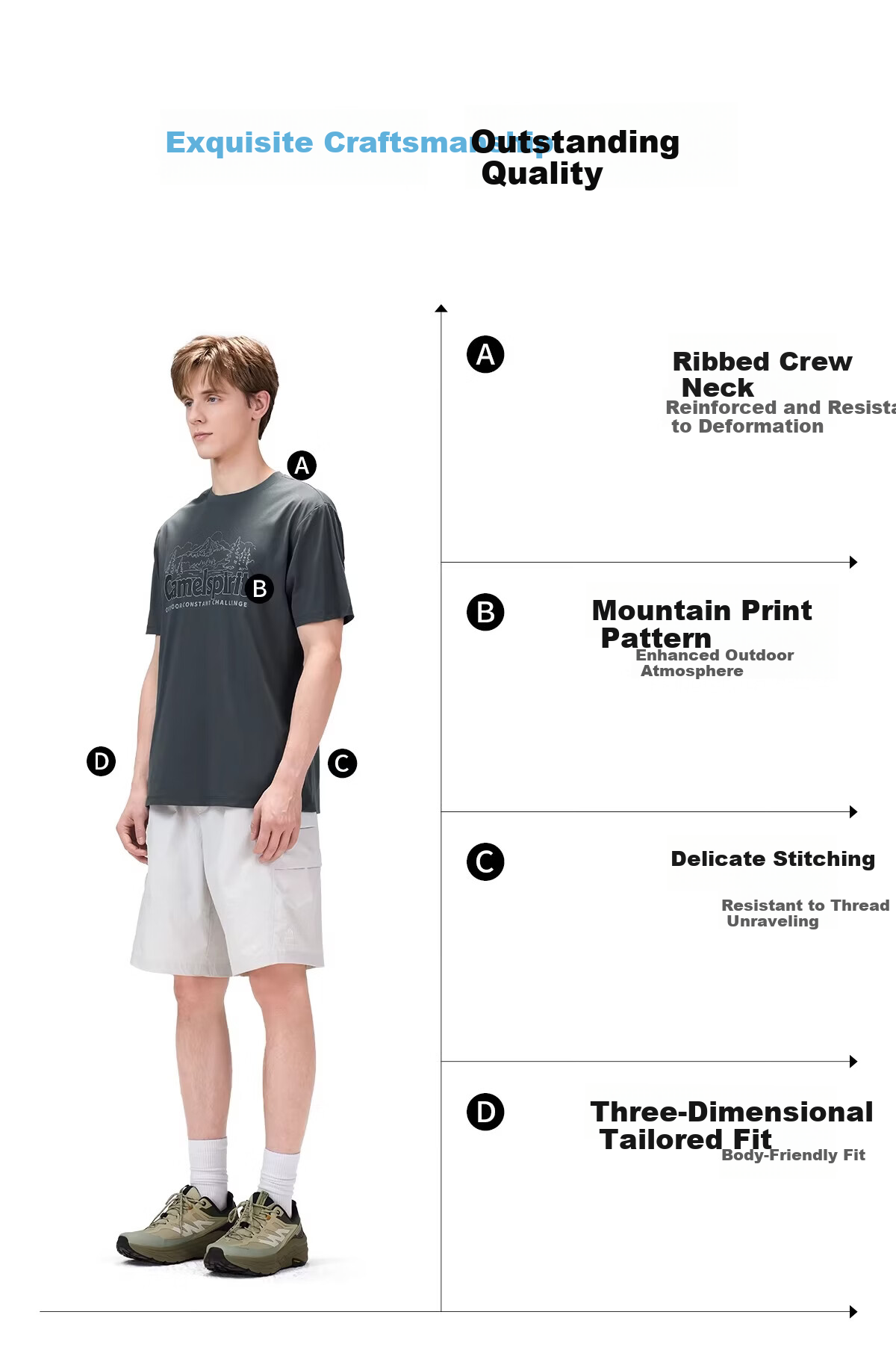 CAMEL Outdoor Quick-Dry Men's T-Shirt Spring Summer Short Sleeve Cooling Breathable Sweat-Absorbing Wrinkle-Resistant Stretch Printed Hiking Sun Protection K048 10
